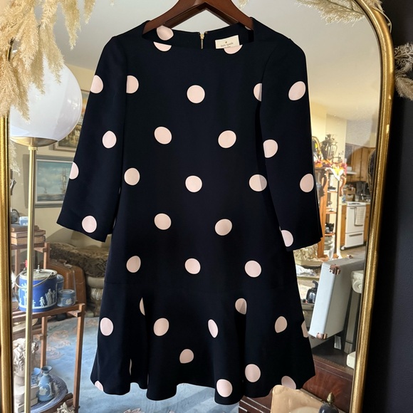 Kate Spade Navy & Light Pink Polka Dot Mini Dress with Boat Neck - Picture 3 of 11